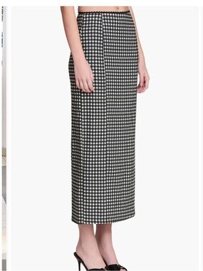 Avec Les Filles Black & White Gingham Midi Skirt